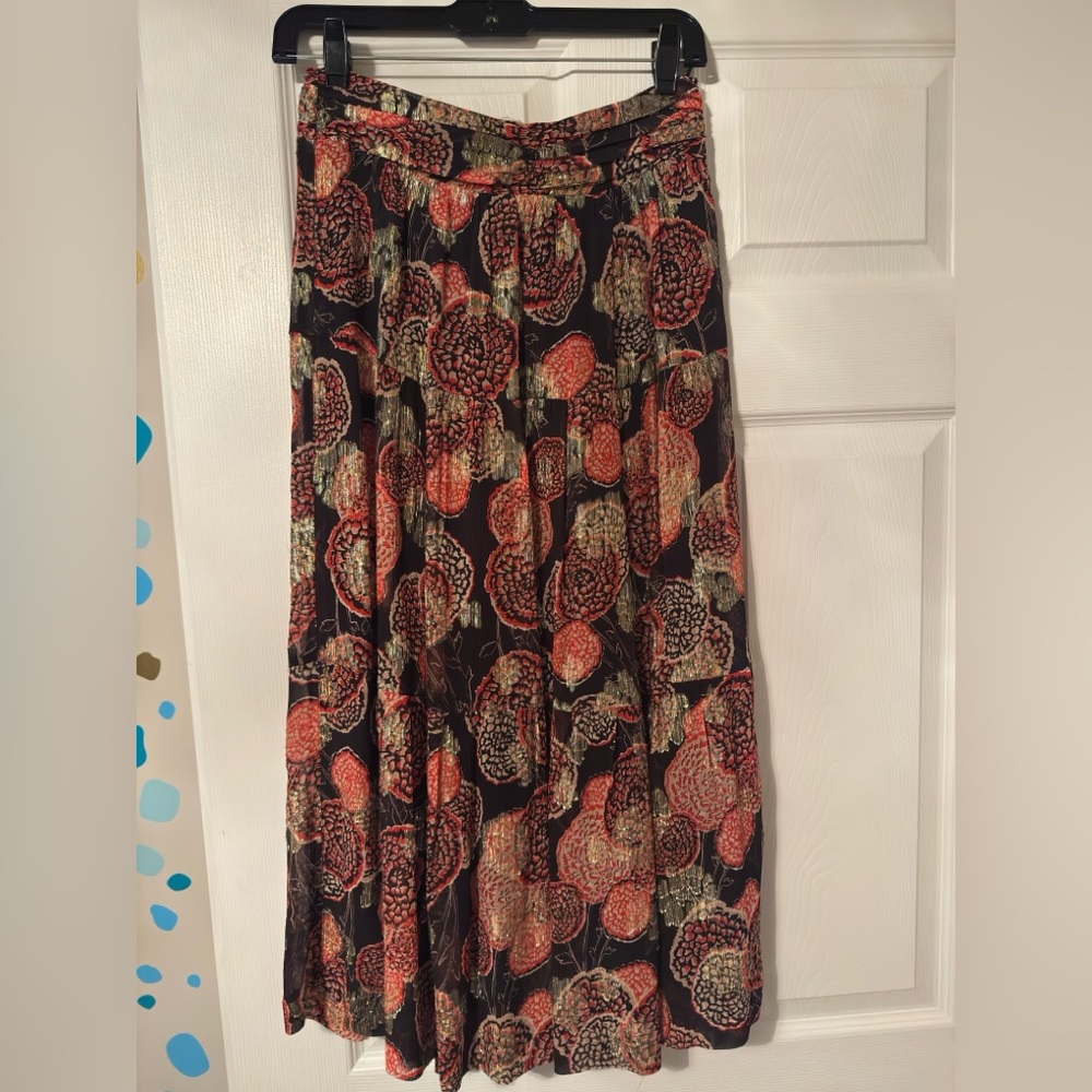 ba&sh Black and orange gold Floral Midi Skirt